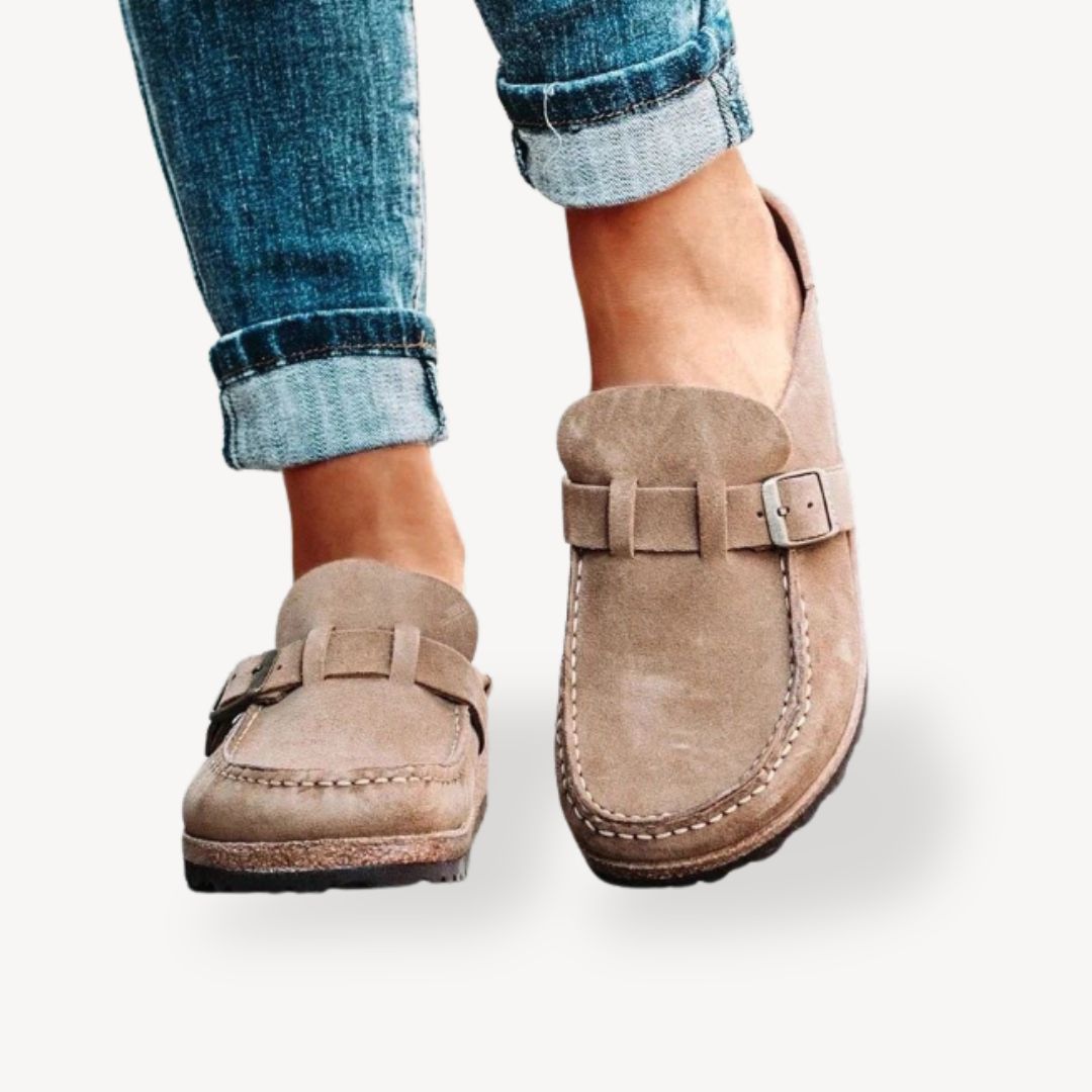 Soft Leather Adjustable Slip On Shoes for Women