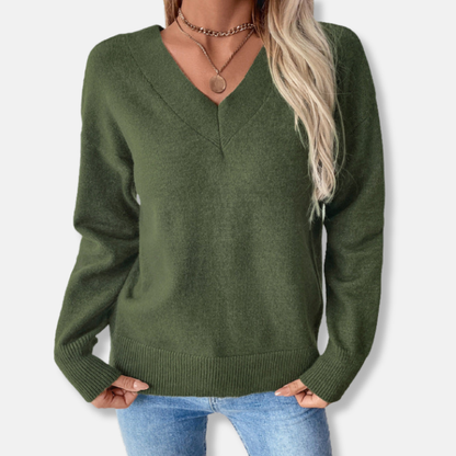 Cozy V Neck Long Sleeve Sweater - OutfitLondon