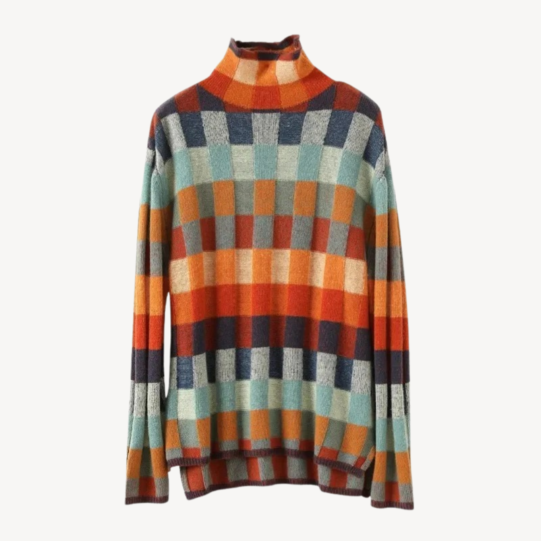 Colorful Plaid Knitted Sweater for Women