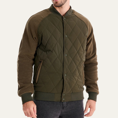 Warm Mens Quilted Patchwork Bomber Coat
