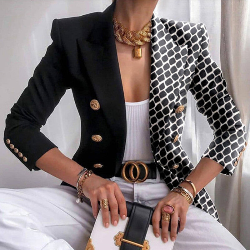 Fashionable Ladies Asymmetrical Jacket with Metal Link Detail