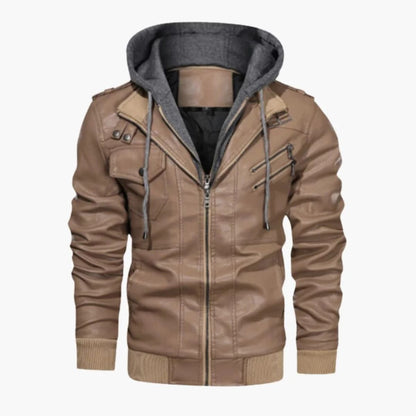 Premium Leather Men's Hooded Bomber Jacket