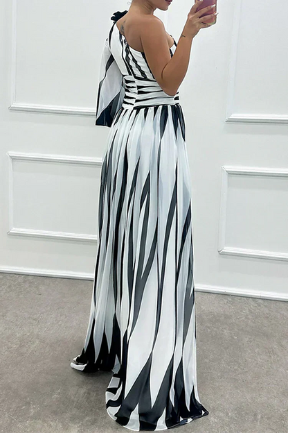 Chic Asymmetrical One Shoulder Stripe Dress