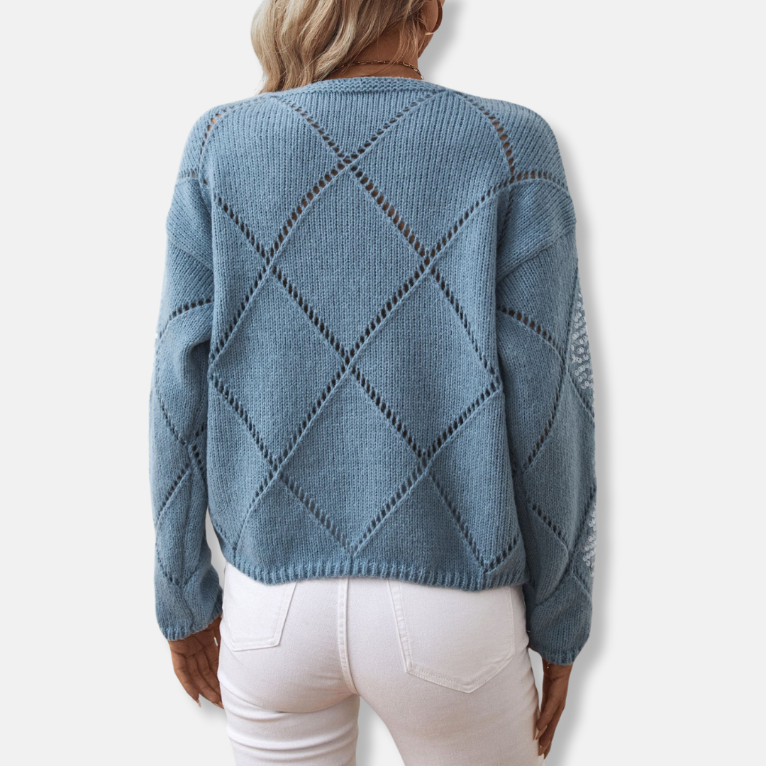 Casual Open Knit Sweater with Sparkly Sleeves