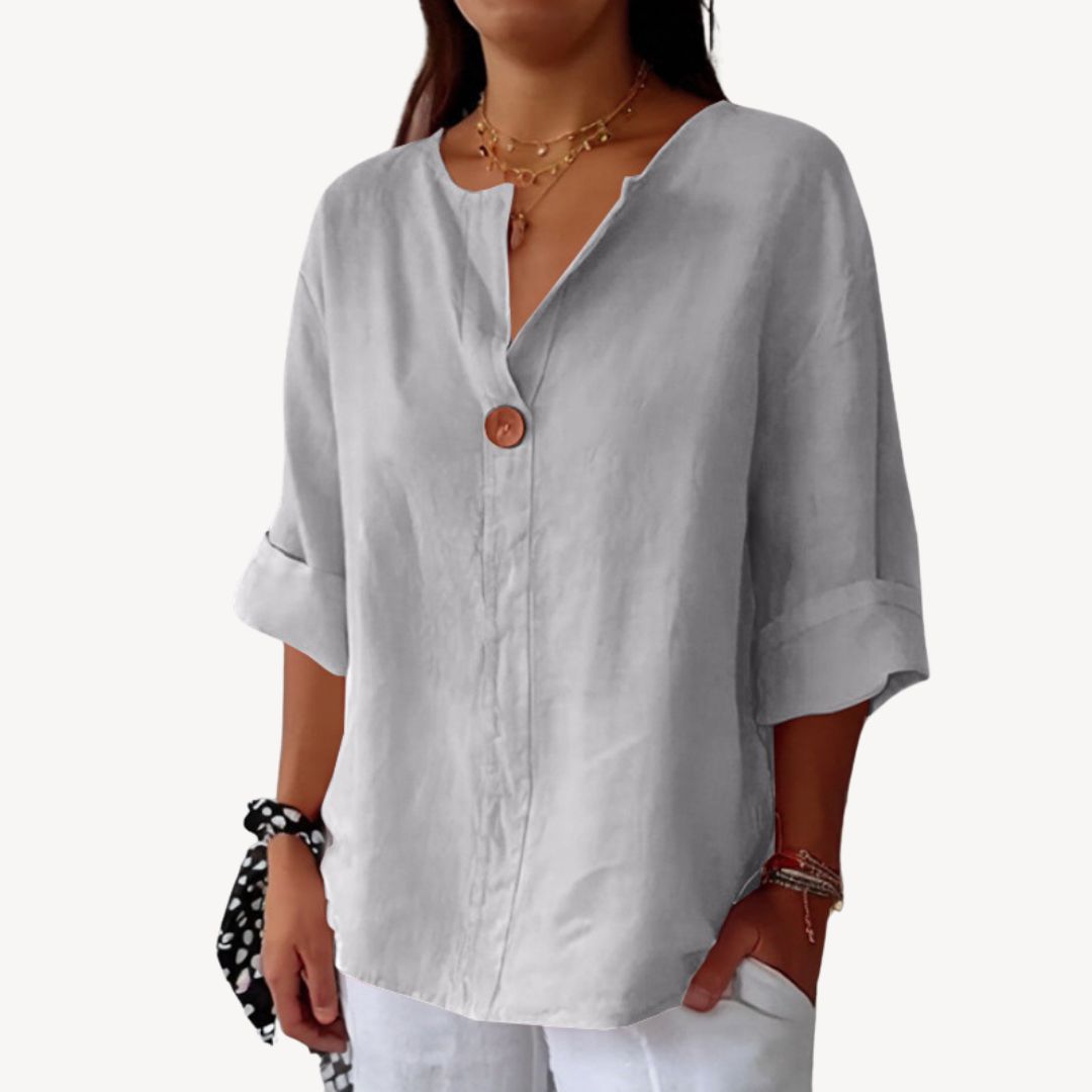 Relaxed Fit Cotton V Neck Ladies Shirt