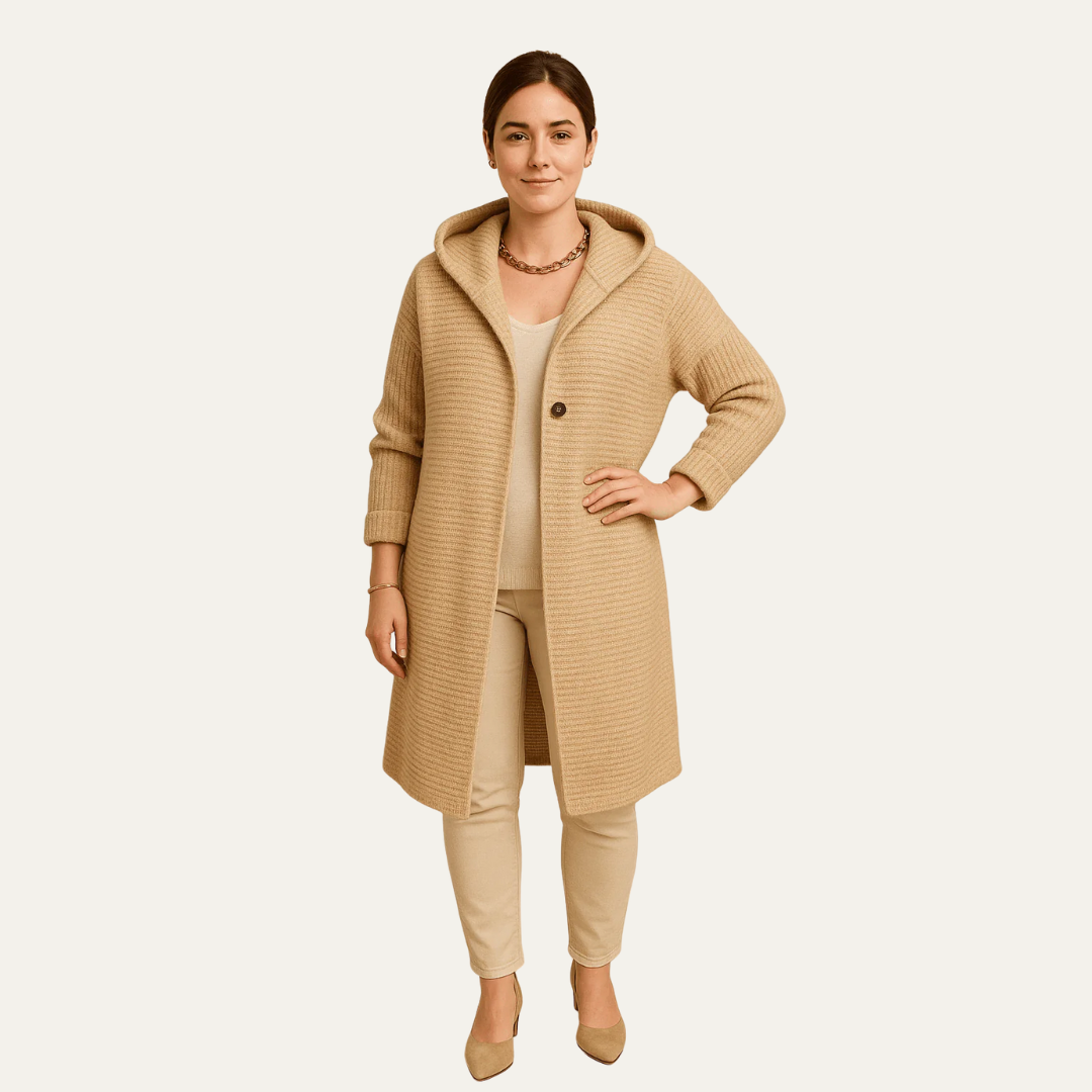 Ladies Thick Cable Knit Hooded Coat