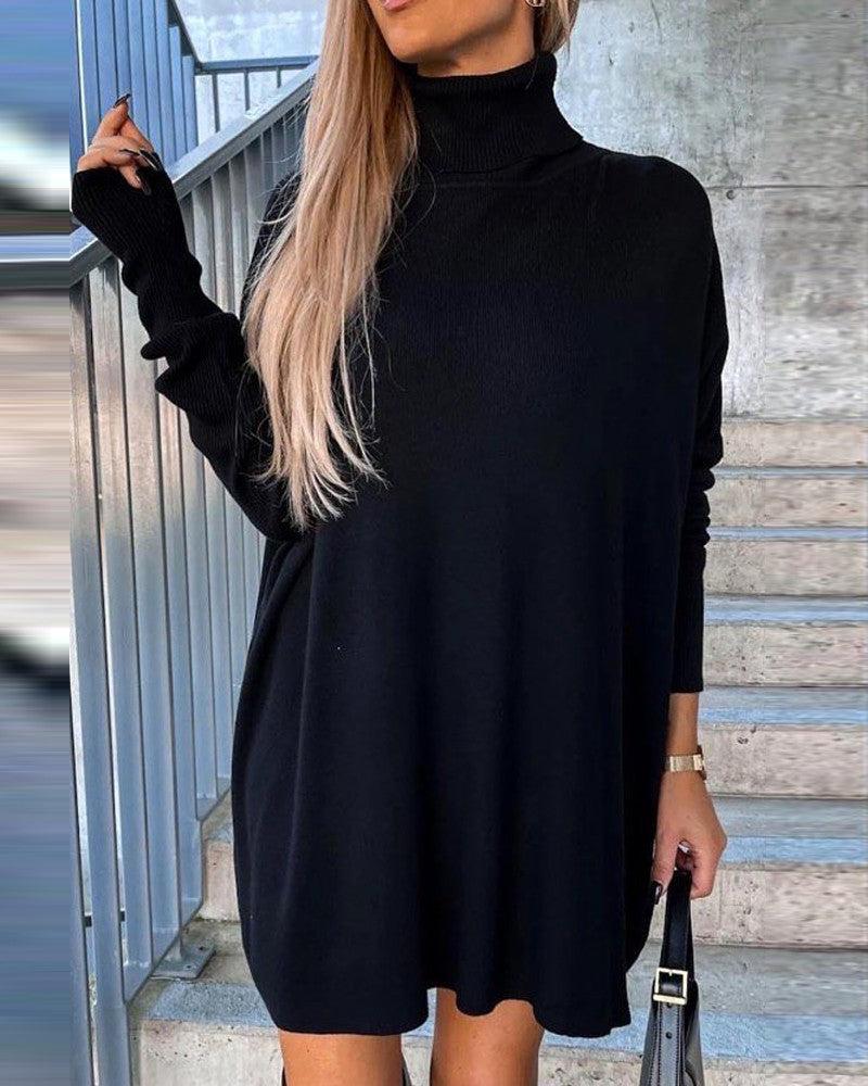 Cozy Dark Knit Women's Sweater Dress - OutfitLondon
