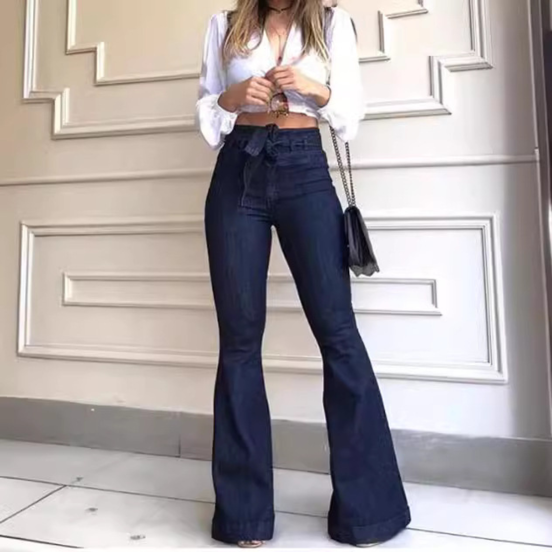 Classic High Waist Flared Lace Up Pants