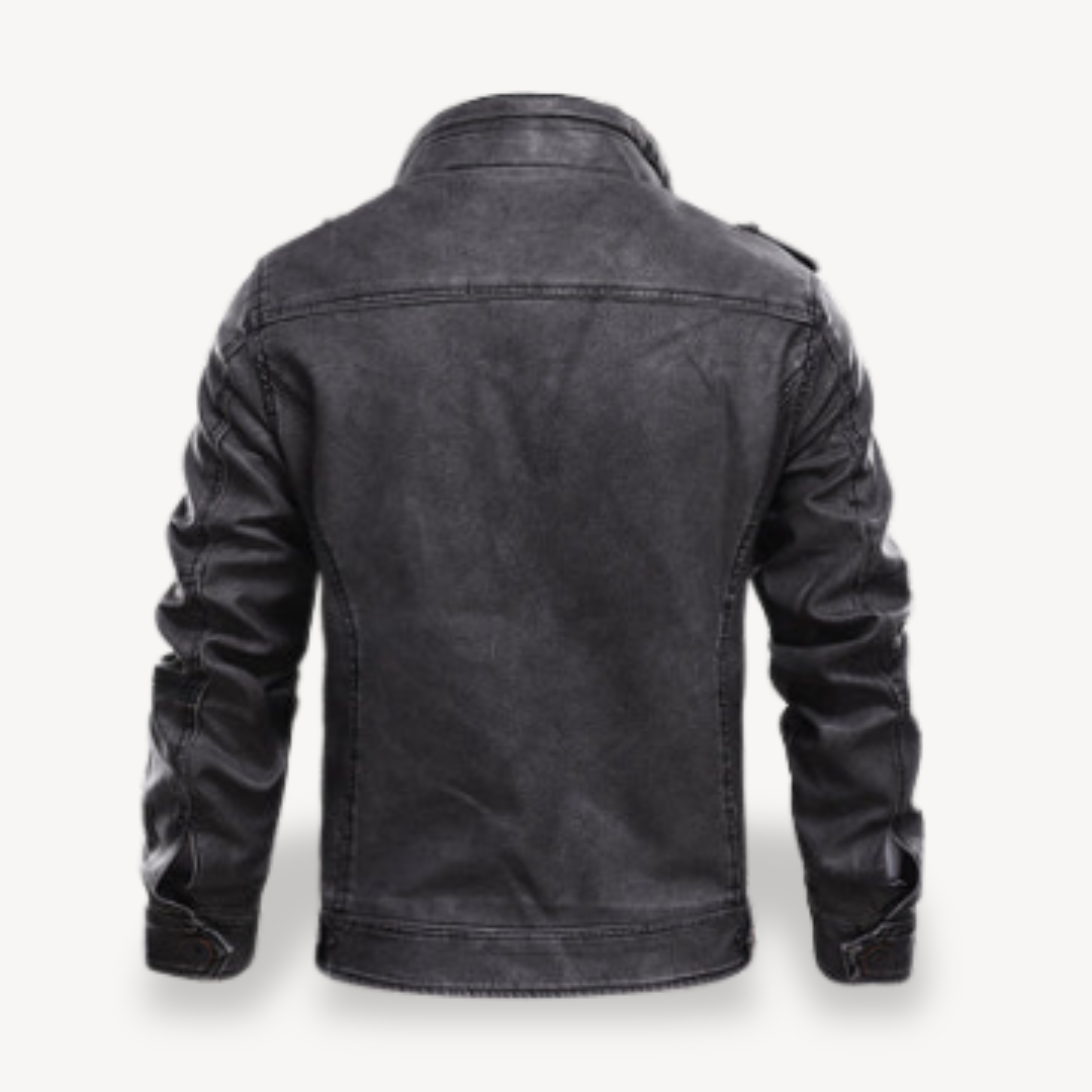 Men's Classic Synthetic Leather Biker Zip Jacket