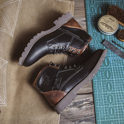 Men's Lace up Zippered Leather Boots