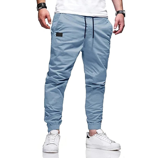 Men's Cargo Pants Joggers Trousers Drawstring Elastic Waistband Stylish Simple Solid Color