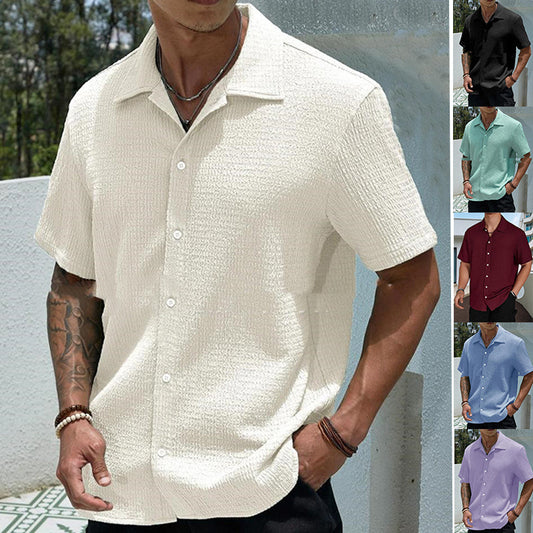 Men's Casual Cotton Short Sleeve Button-Up Shirt