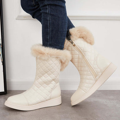 Warm Faux Fur Mid Calf Snow Boots Side Zipper Winer Boots