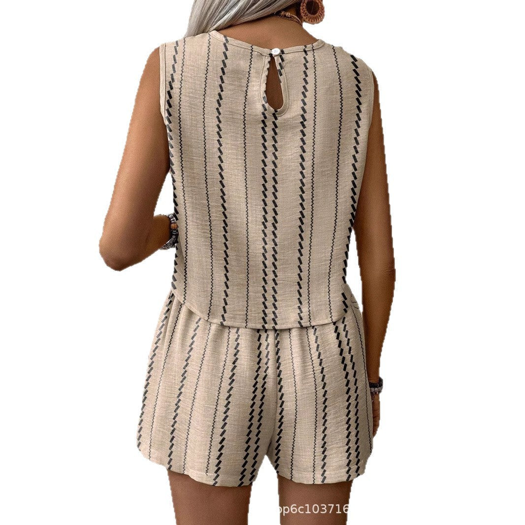 Women's Casual Cotton Sleeveless Top and Shorts Set
