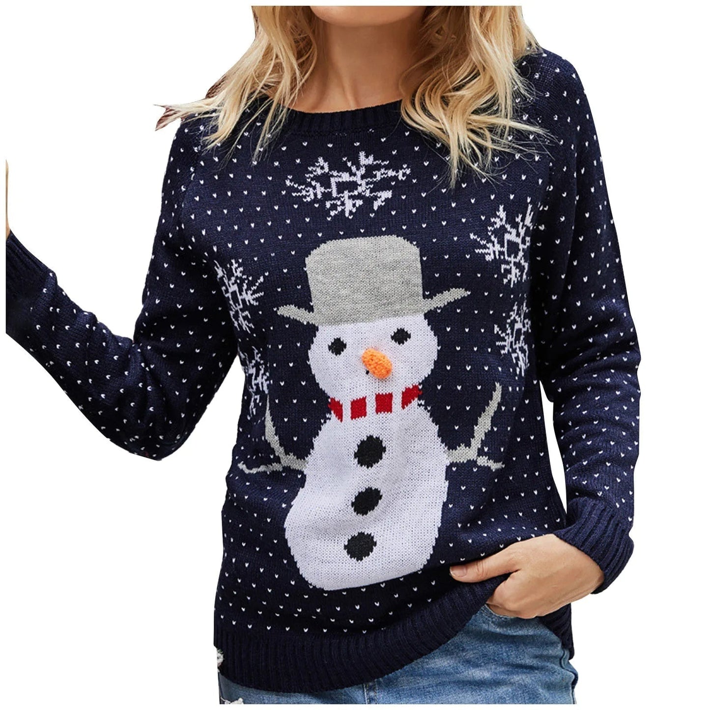 Cozy Christmas Sweatshirt Snowman Round Neck Sweater