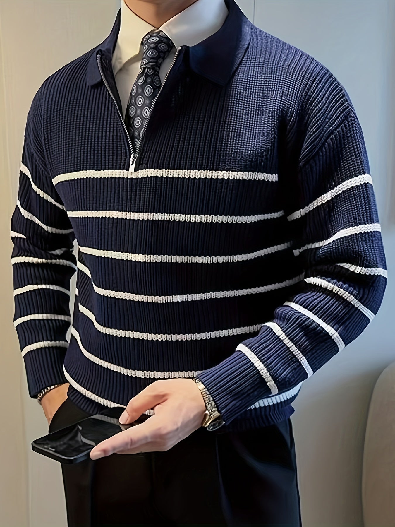 Warm Quarter Zip Fleece Sweater for Men