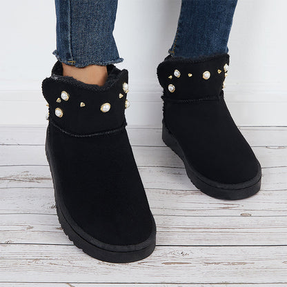 Pull on Fur Lined Platform Snow Boots Warm Winter Ankle Boots