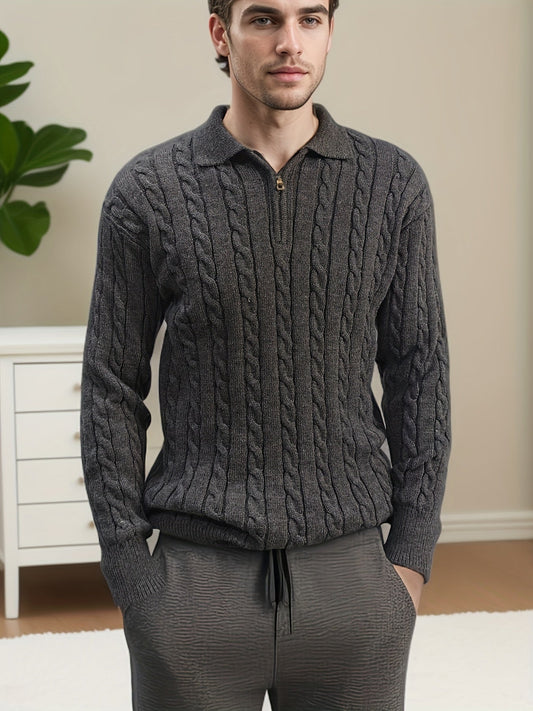 Comfortable Blue Quarter Zip Fleece Pullover Sweater - OutfitLondon