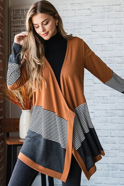 Warm Cable Knit Striped Sweater Cardigan