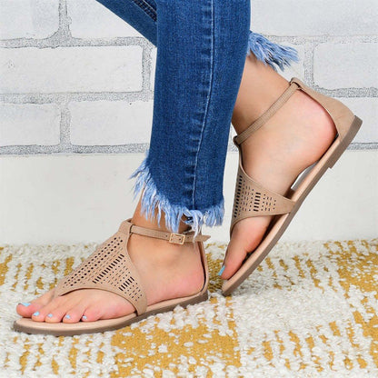 Summer Women Roman Style Hollow Clip Toe Thong Flat Sandals Flip Flops
