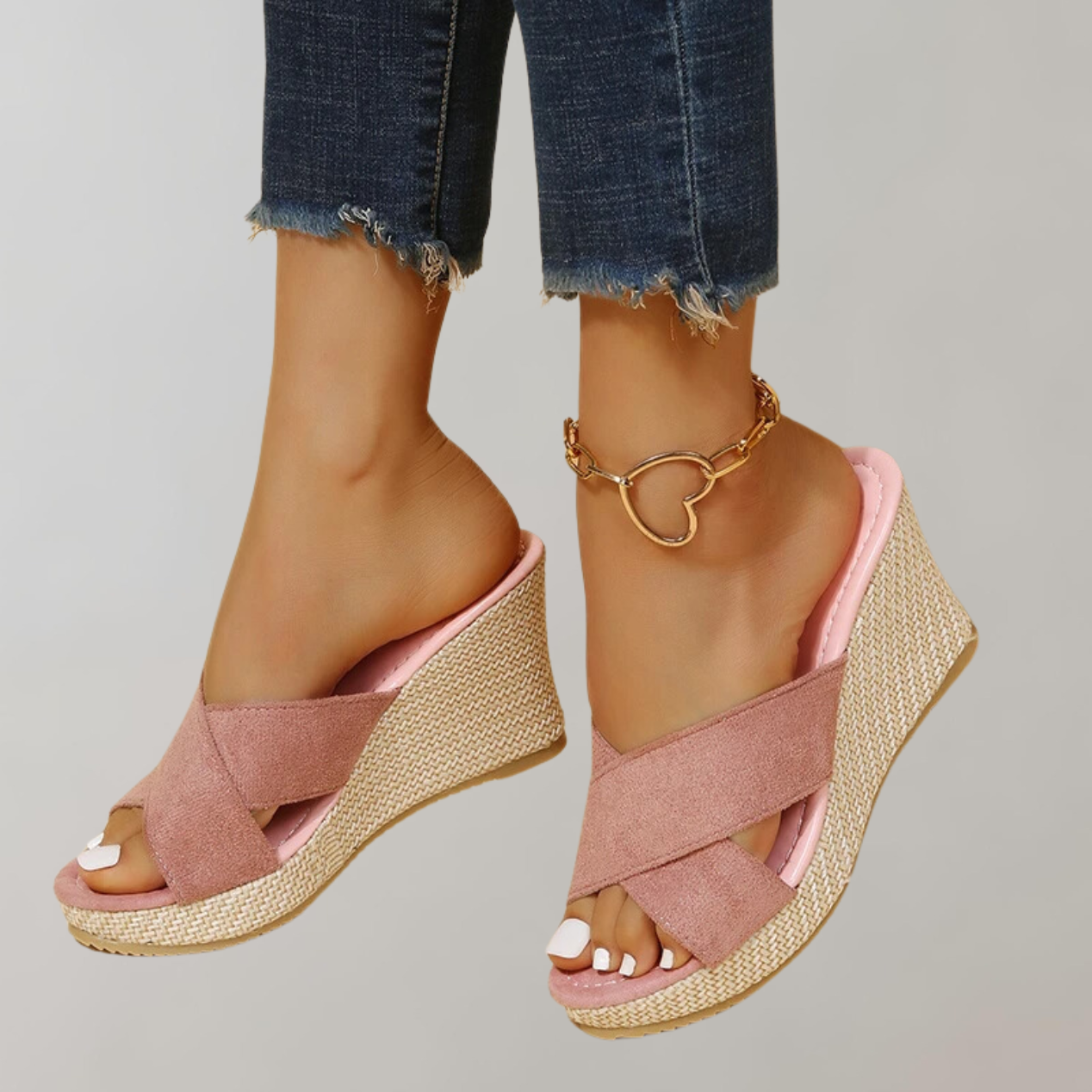Women's Orthopedic Wedge Sandals - Crisscross Straps - Cushioned Arch Support