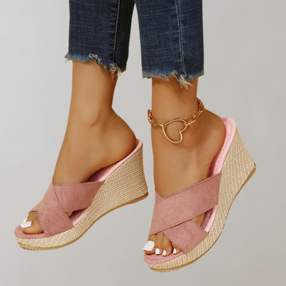 Women's Orthopedic Wedge Sandals - Crisscross Straps - Cushioned Arch Support