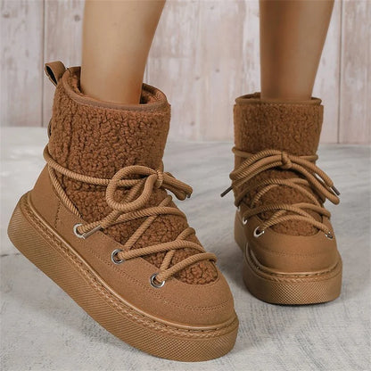 Warm Women's Fuzzy Winter Boots - Lace Up Design