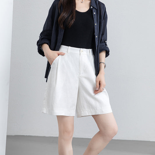 Women's Casual Linen High Waist Cropped Shorts