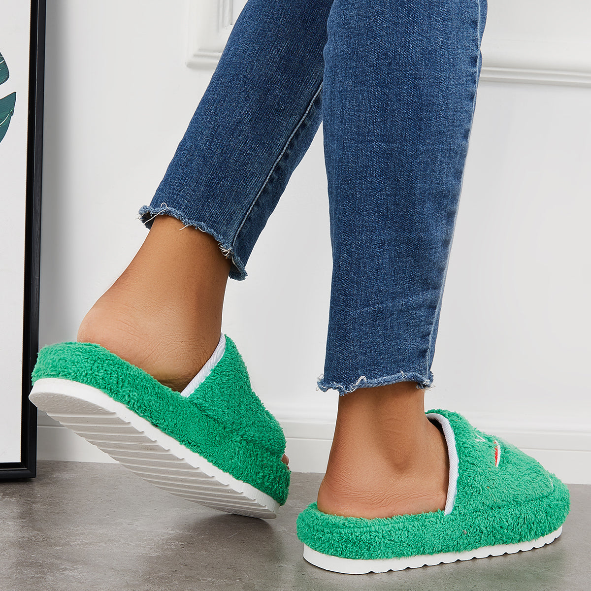 Warm Open Toe Flat Furry Slippers Cozy Slide Shoes