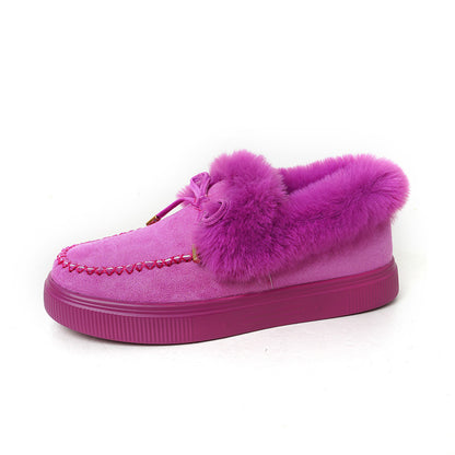 Suede Warm Flat Slip on Snow Boots Faux Fur Lined Loafer Shoes