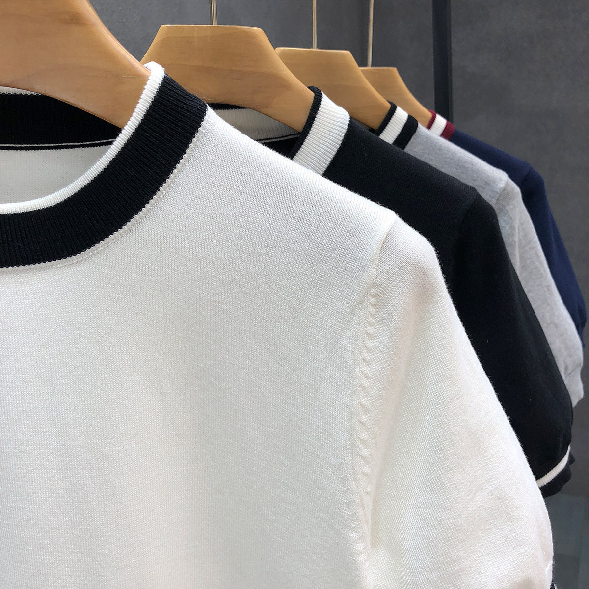 Men's Casual Cotton Short Sleeve Knit T-Shirt with Contrast Trim