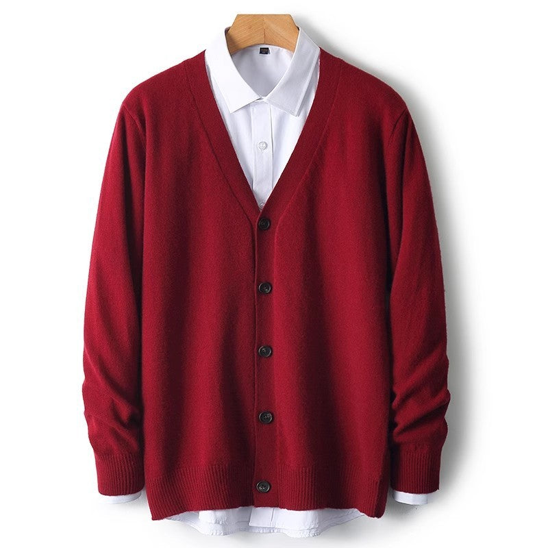 Traditional Crew Neck Mens Cardigan Sweater