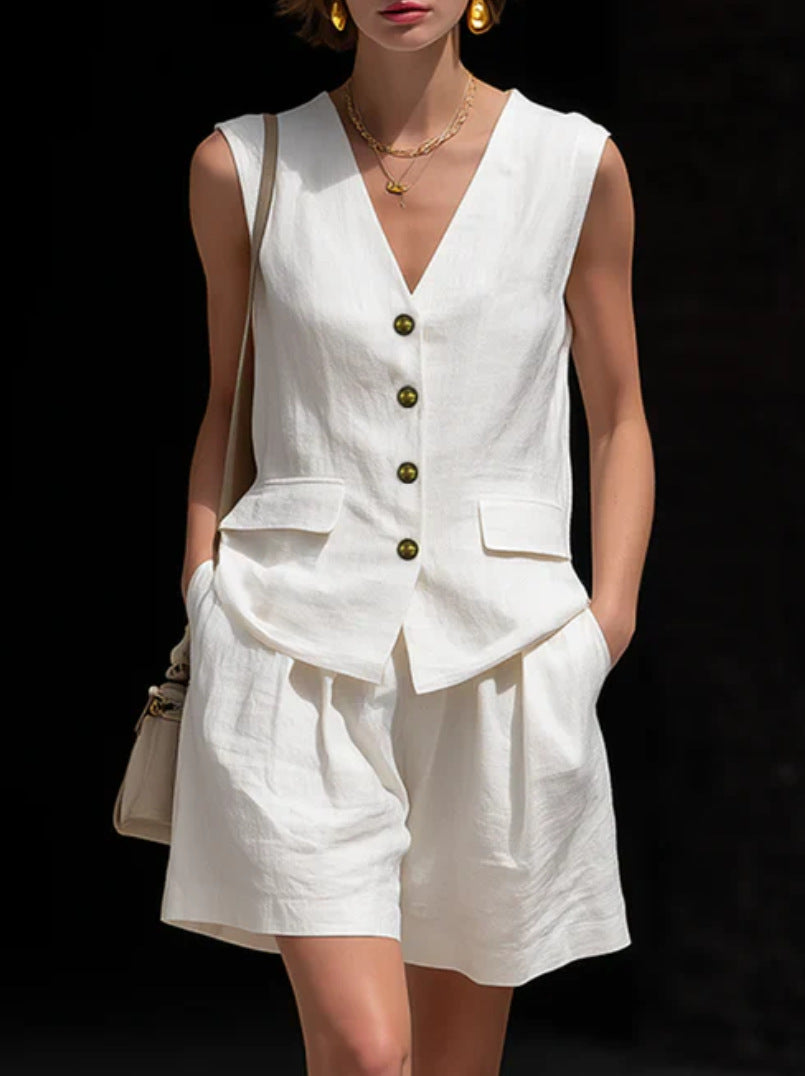 Women's Elegant Cotton Blend Vest Top and Shorts Set