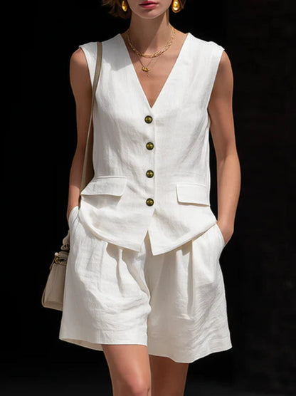 Women's Elegant Cotton Blend Vest Top and Shorts Set