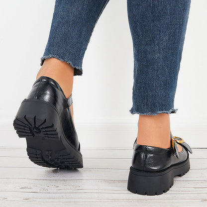 Retro Mary Jane Shoes Buckle Strap Platform Loafer School Shoes
