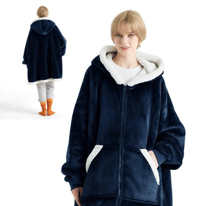 Plush Fleece Wearable Blanket Hoodie - Warm Zip Up
