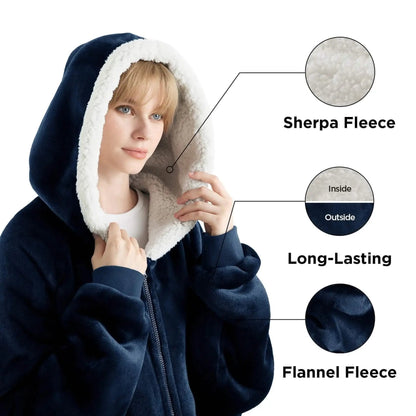 Plush Fleece Wearable Blanket Hoodie - Warm Zip Up