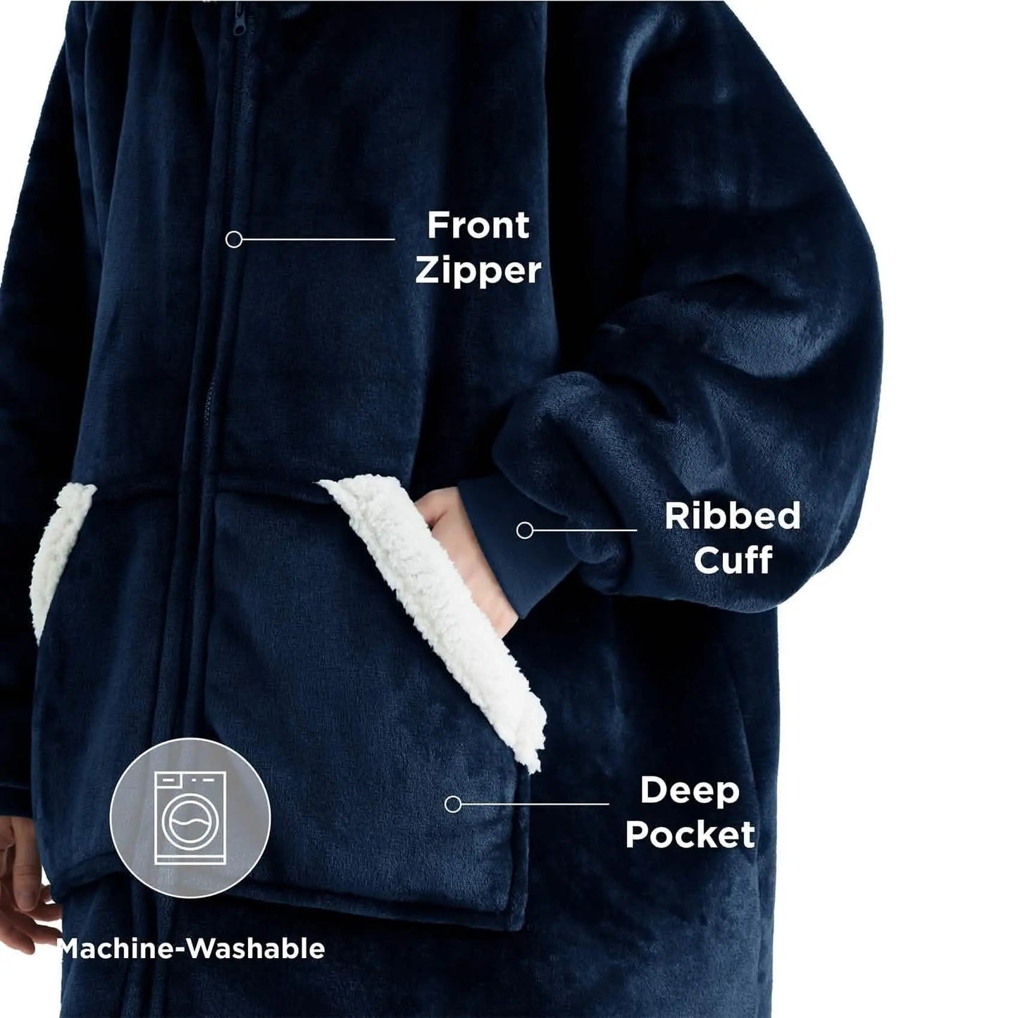 Plush Fleece Wearable Blanket Hoodie - Warm Zip Up