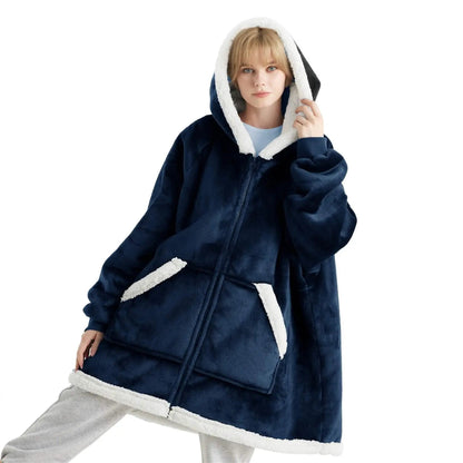Plush Fleece Wearable Blanket Hoodie - Warm Zip Up