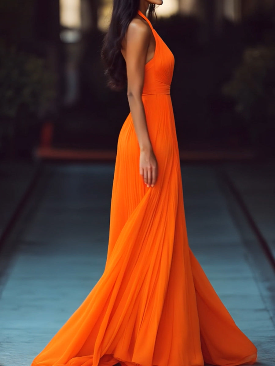Elegant V Neck Flowy Maxi Dress