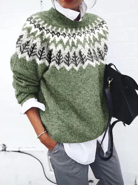 Soft Women's Green Crew Neck Winter Sweater - OutfitLondon