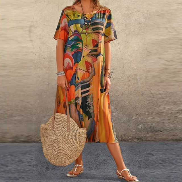 Fashionable Print Knee Length Sundress