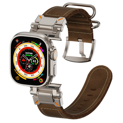 Rugged Military Style Leather Apple Watch Strap