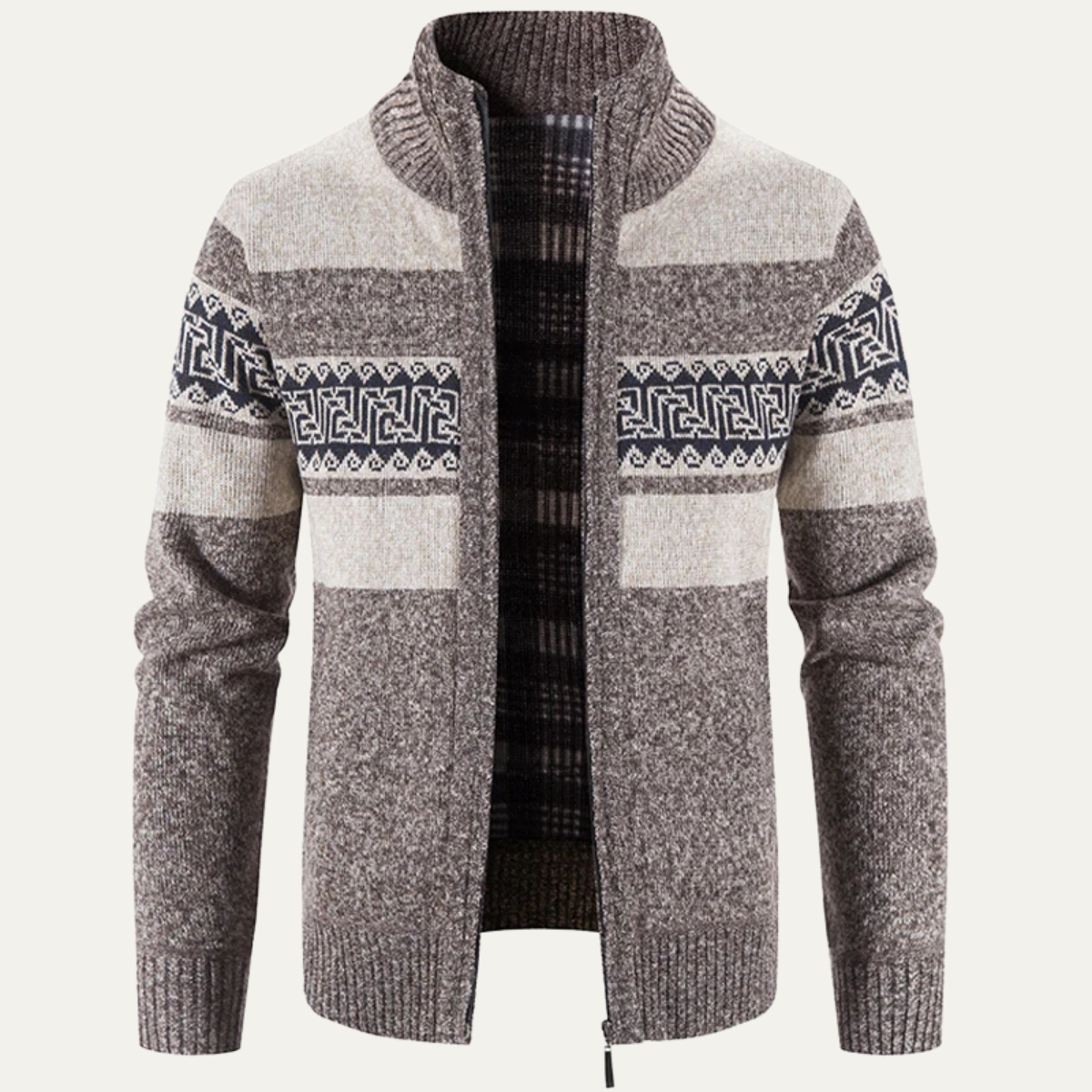 Men's Patterned Zip Up Knitted Cardigan Sweater