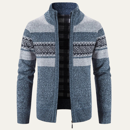Men's Patterned Zip Up Knitted Cardigan Sweater - OutfitLondon