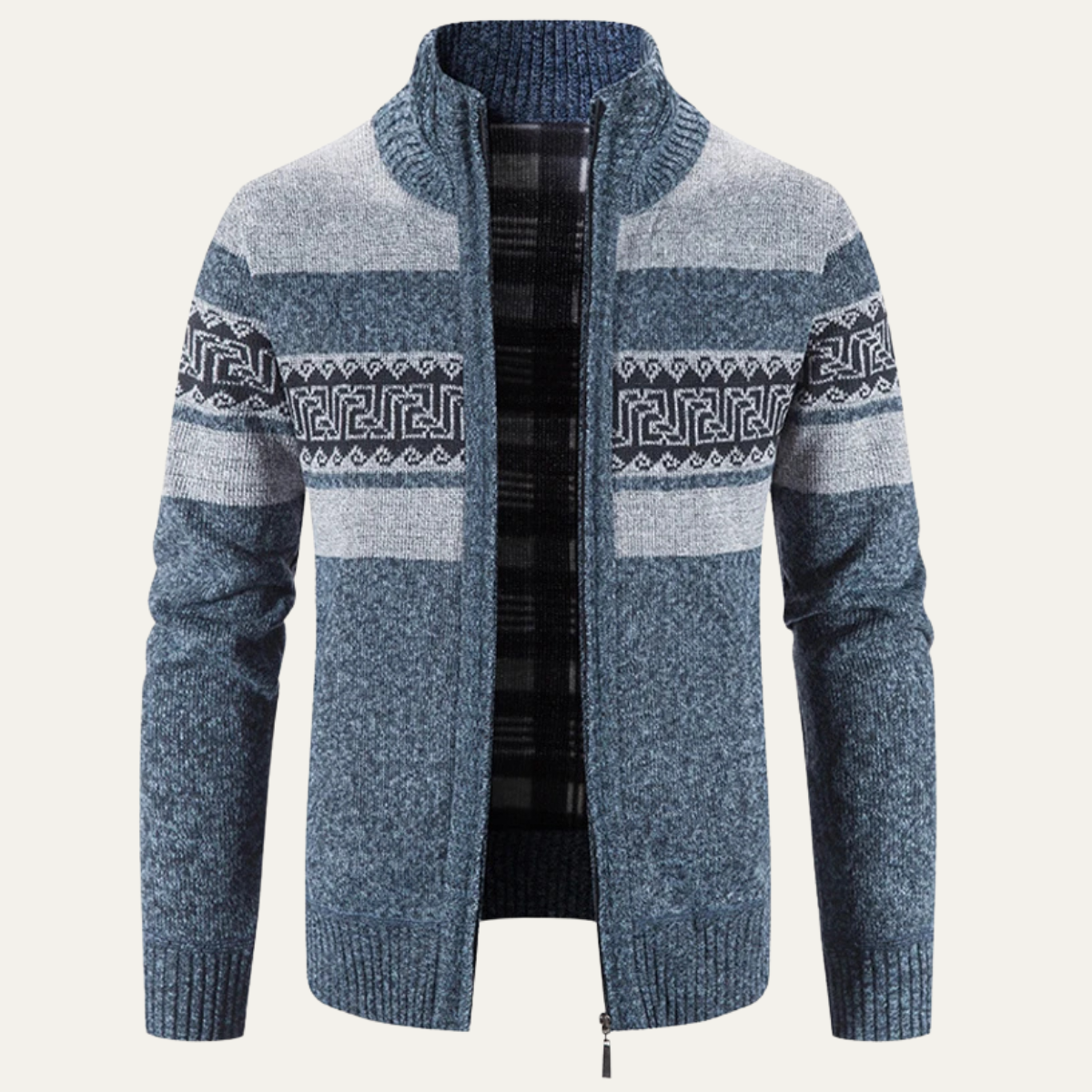 Men's Crew Neck Zip Cardigan with Textured Pattern - OutfitLondon