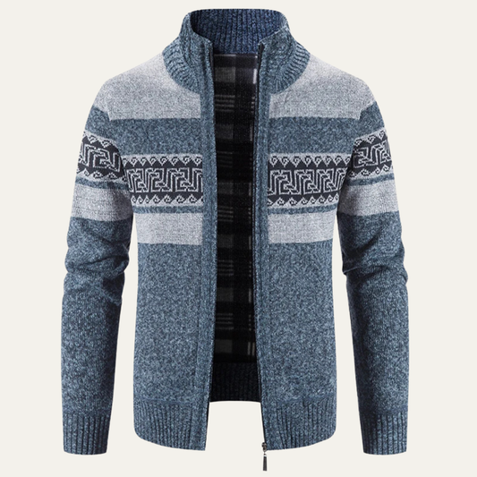 Men's Crew Neck Zip Cardigan with Textured Pattern - OutfitLondon