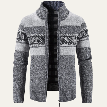 Men's Crew Neck Zip Cardigan with Textured Pattern