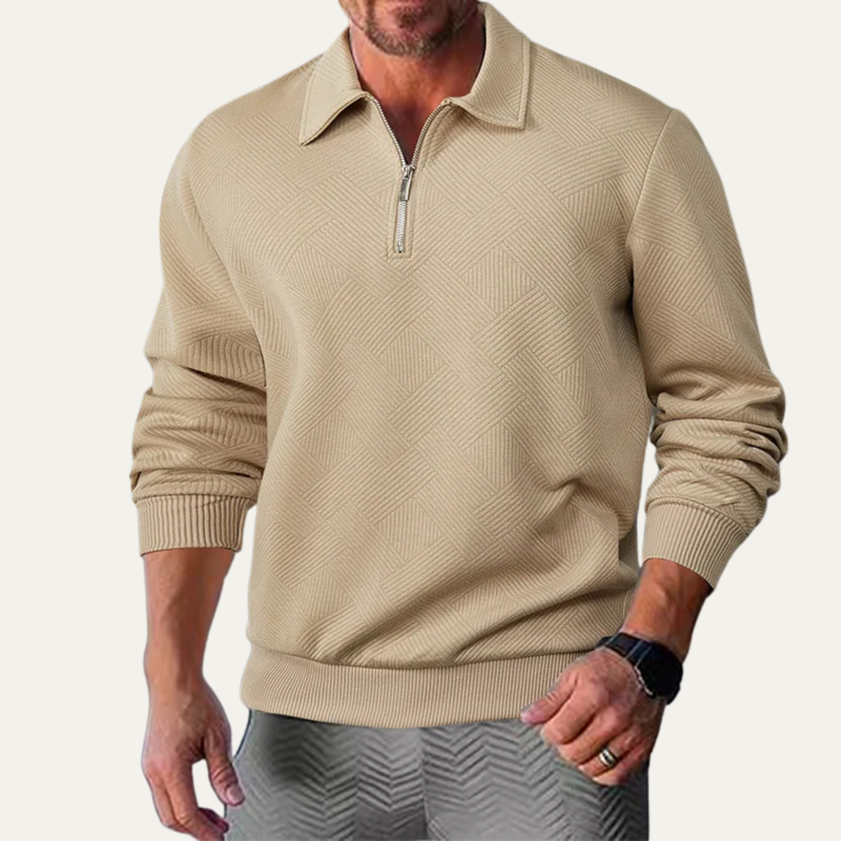 Relaxed Fit Mens Zip Polo Sweater