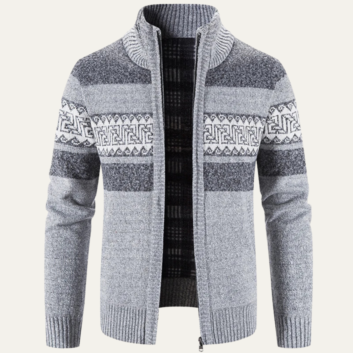 Men's Patterned Zip Up Knitted Cardigan Sweater